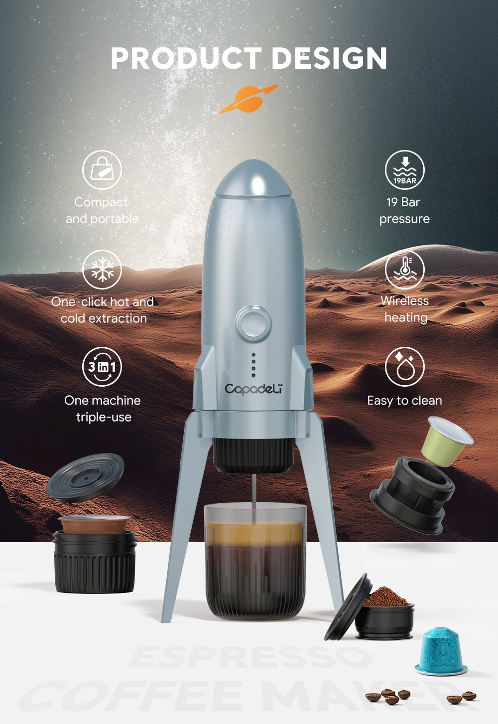 Ръчна кафемашина с капсули Rocket Atron – без кабели и бързо загряване Ръчна кафемашина с капсули Rocket Atron – без кабели и бързо загряване